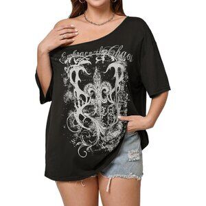 Women's Plus Size Off Shoulder Tops Graphic Tees Casual Short Sleeve Oversized T